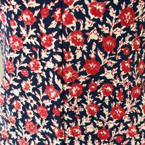 Tory Burch Calico Floral V neck Dress Navy Blue Red Cap Sleeve Stretch Size XS - Picture 3 of 11